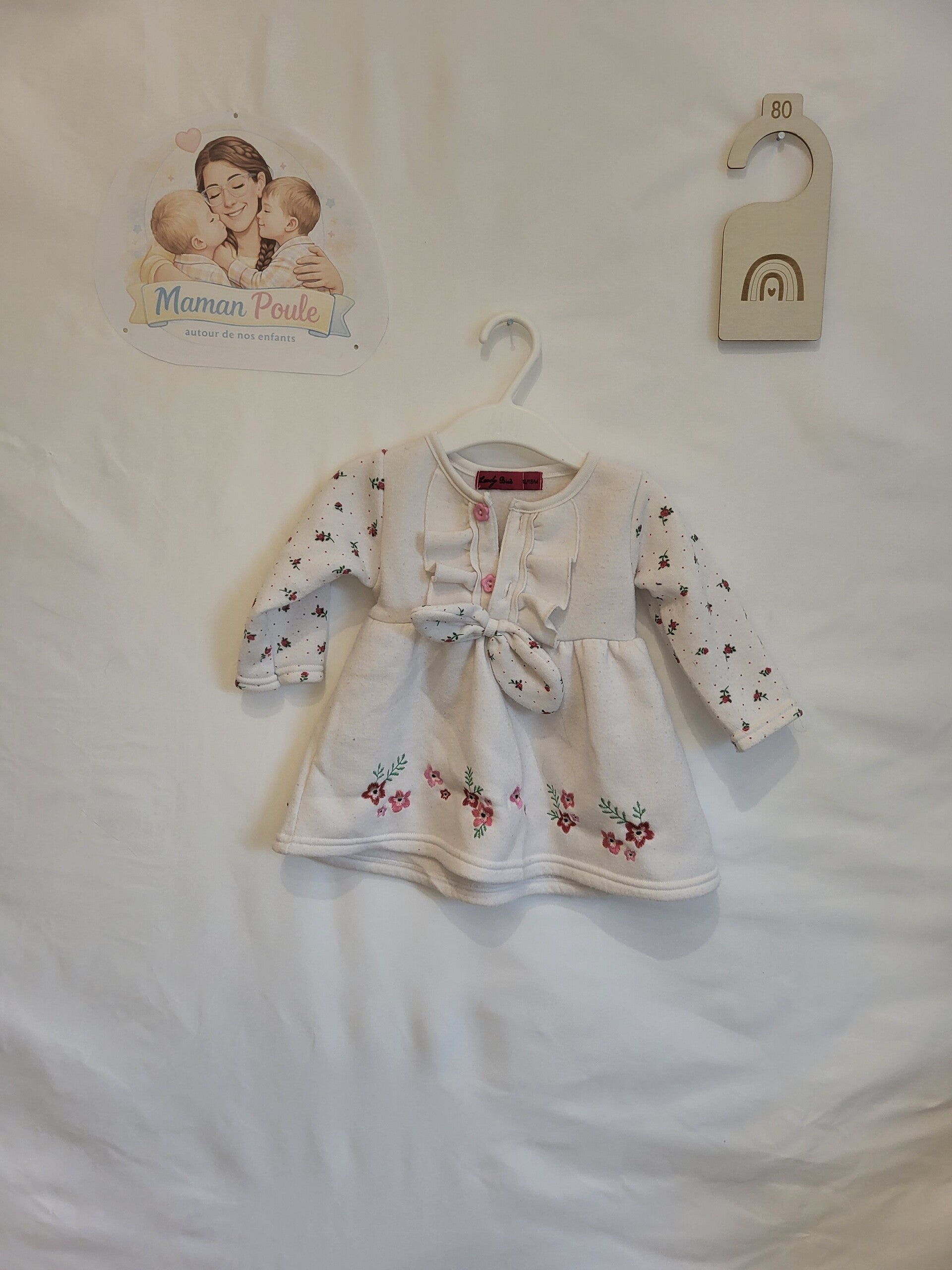 Robe blanche chaude fleurie T80