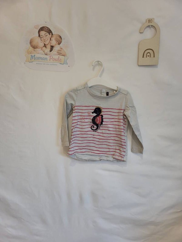 Tee-shirt blanc ligné à manches longues T80
