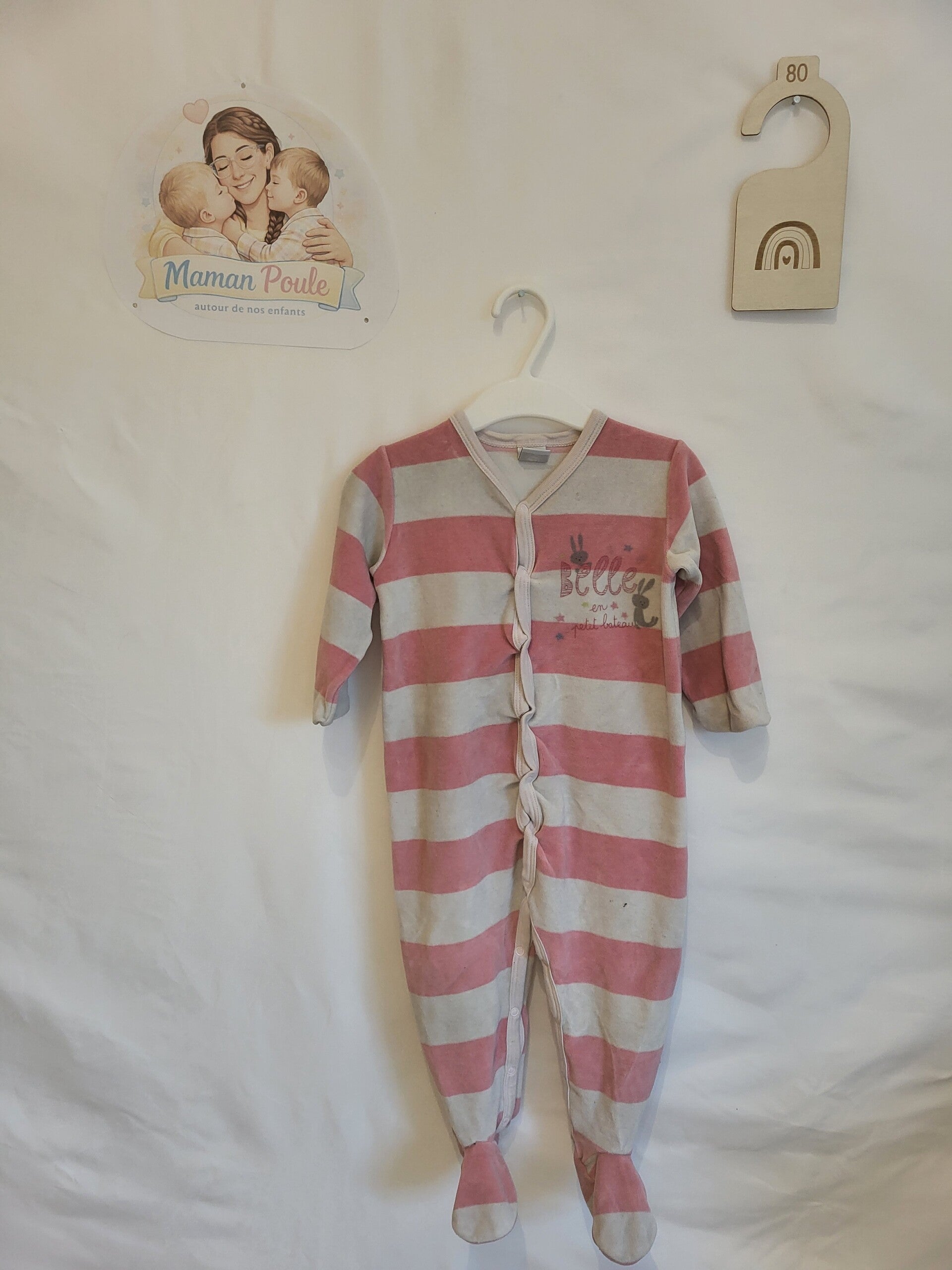 Pyjama ligné rose et gris clair T80