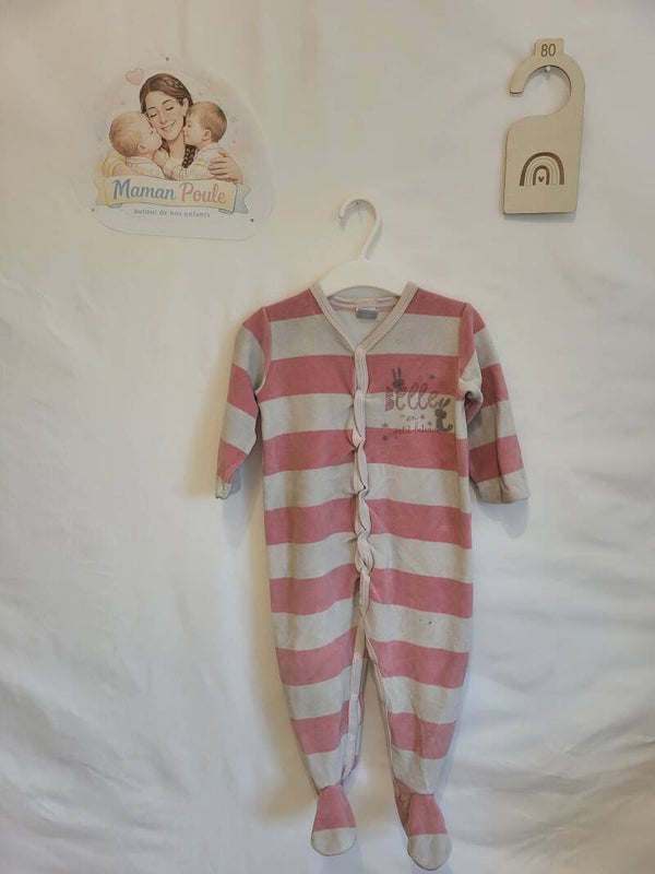 Pyjama ligné rose et gris clair T80