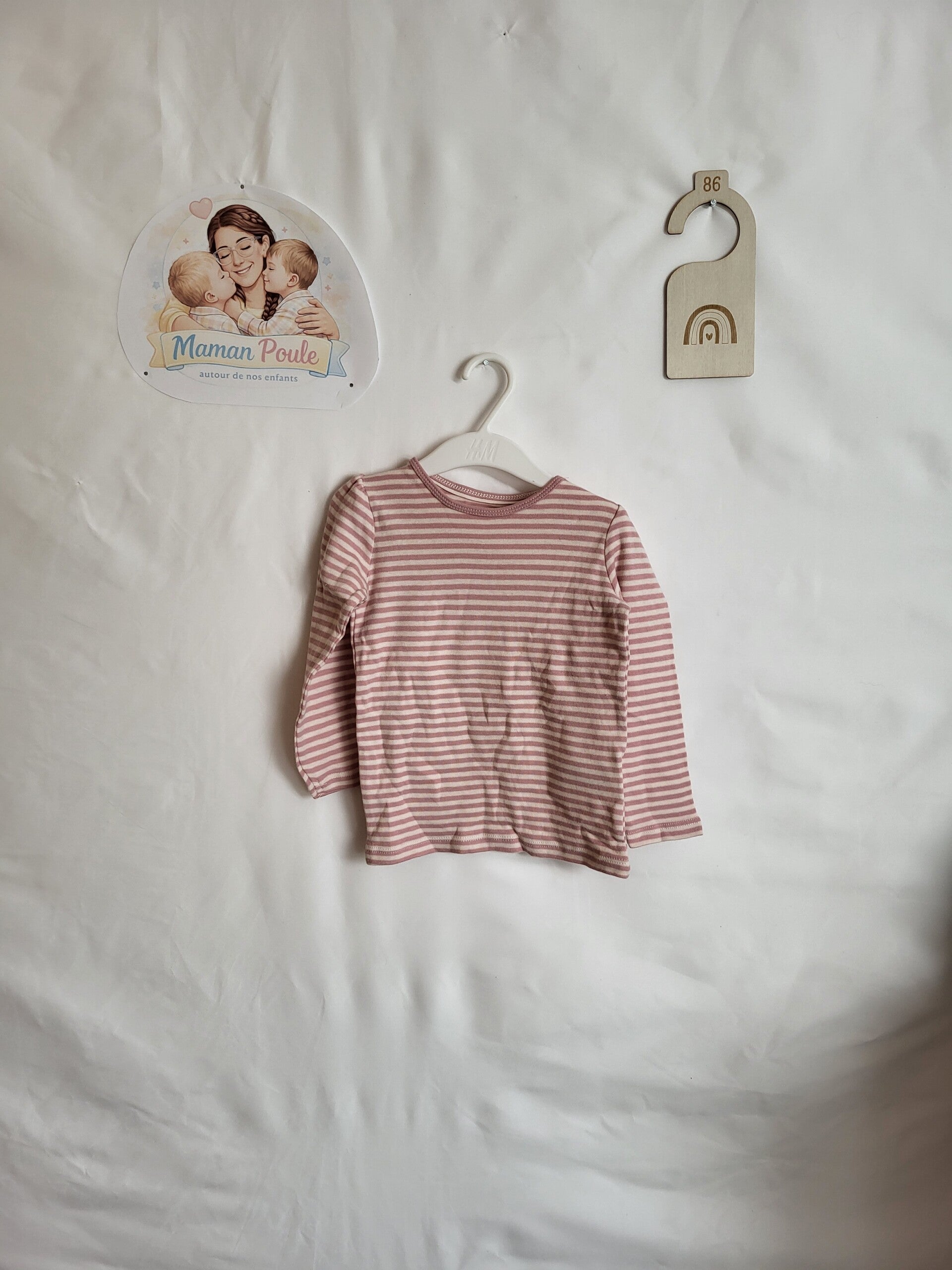 Tee-shirt ligné rose à manches longues T86