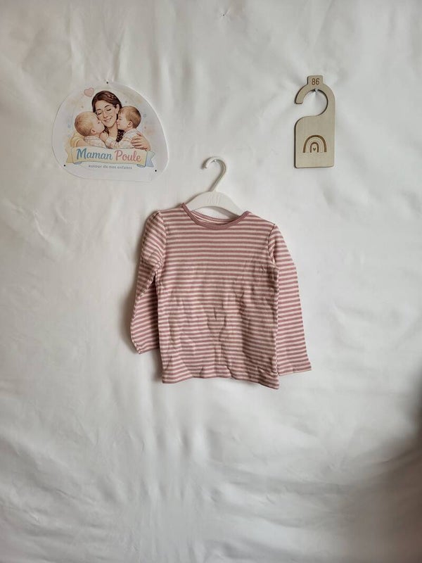 Tee-shirt ligné rose à manches longues T86