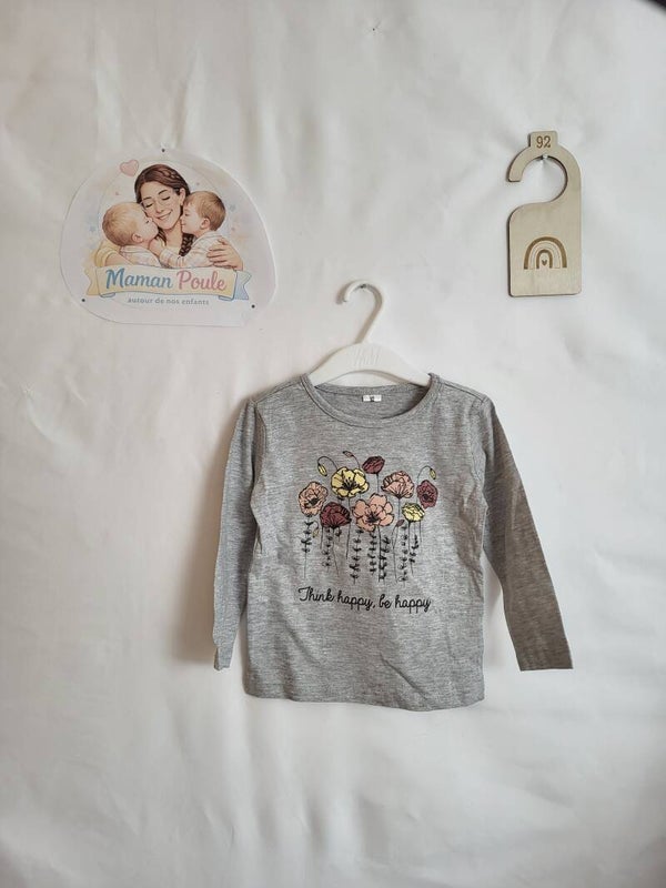 Tee-shirt gris imprimé fleuri à manches longues T92