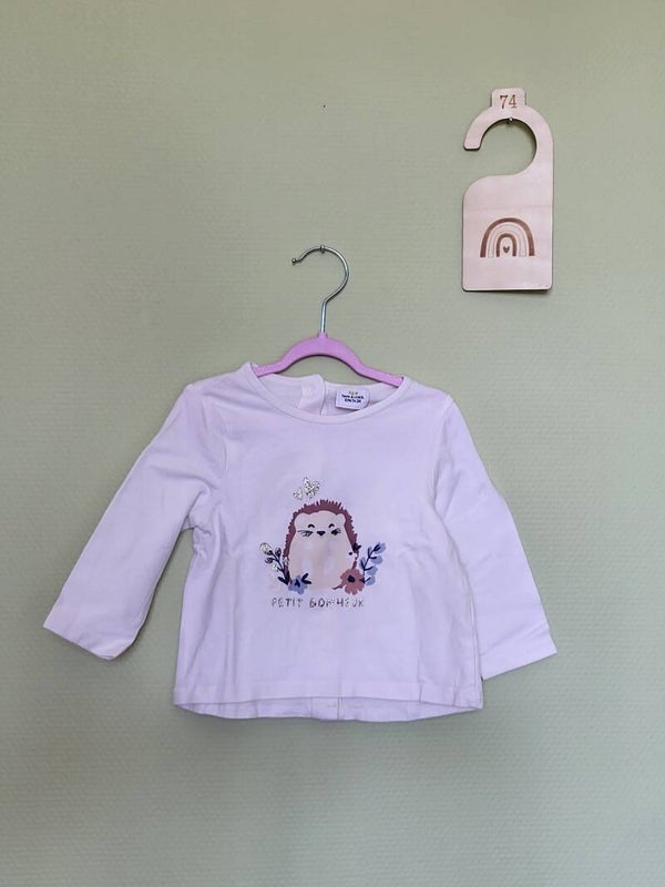 Tee-shirt manches longues blanc Hérisson T74