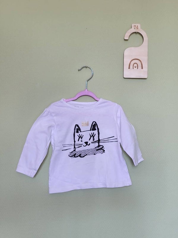 Tee-shirt longues manches blanc Chat T74