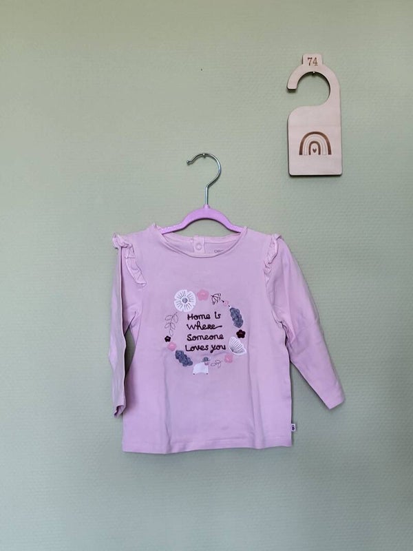 Tee-shirt manches longues à volants rose avec imprimé T74