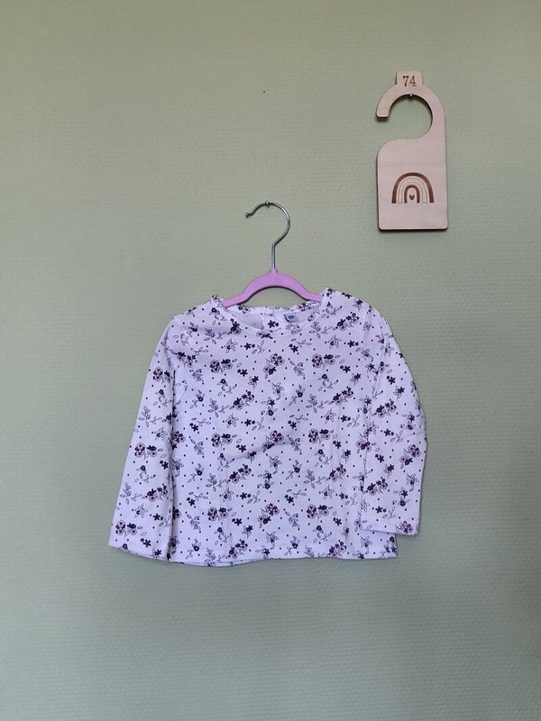 Tee-shirt manches longues blanc à imrpimés fleuris T74