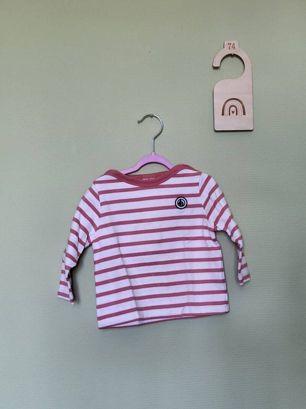 Tee-shirt manches longues ligné blanc et terracotta T74