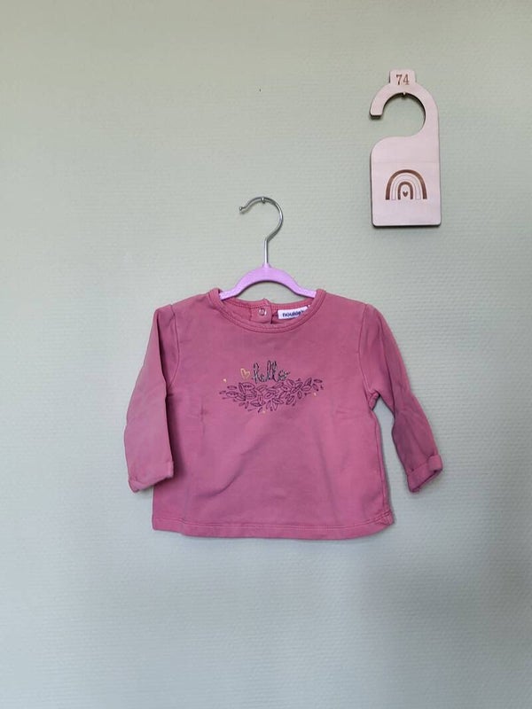 Tee-shirt manches longues vieux rose Hello T74