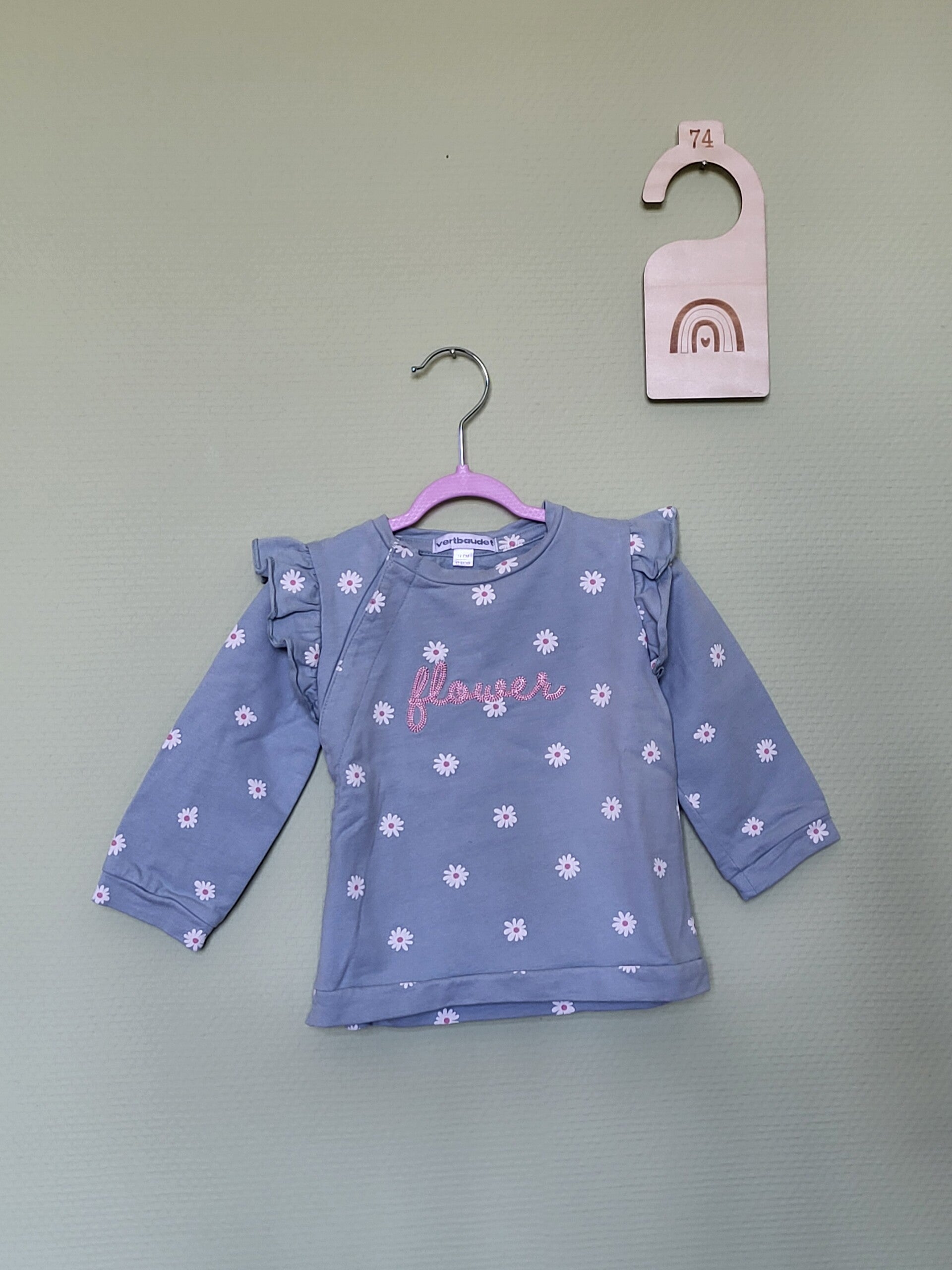 Blouse épaisse bleue à fleurs blanches T74