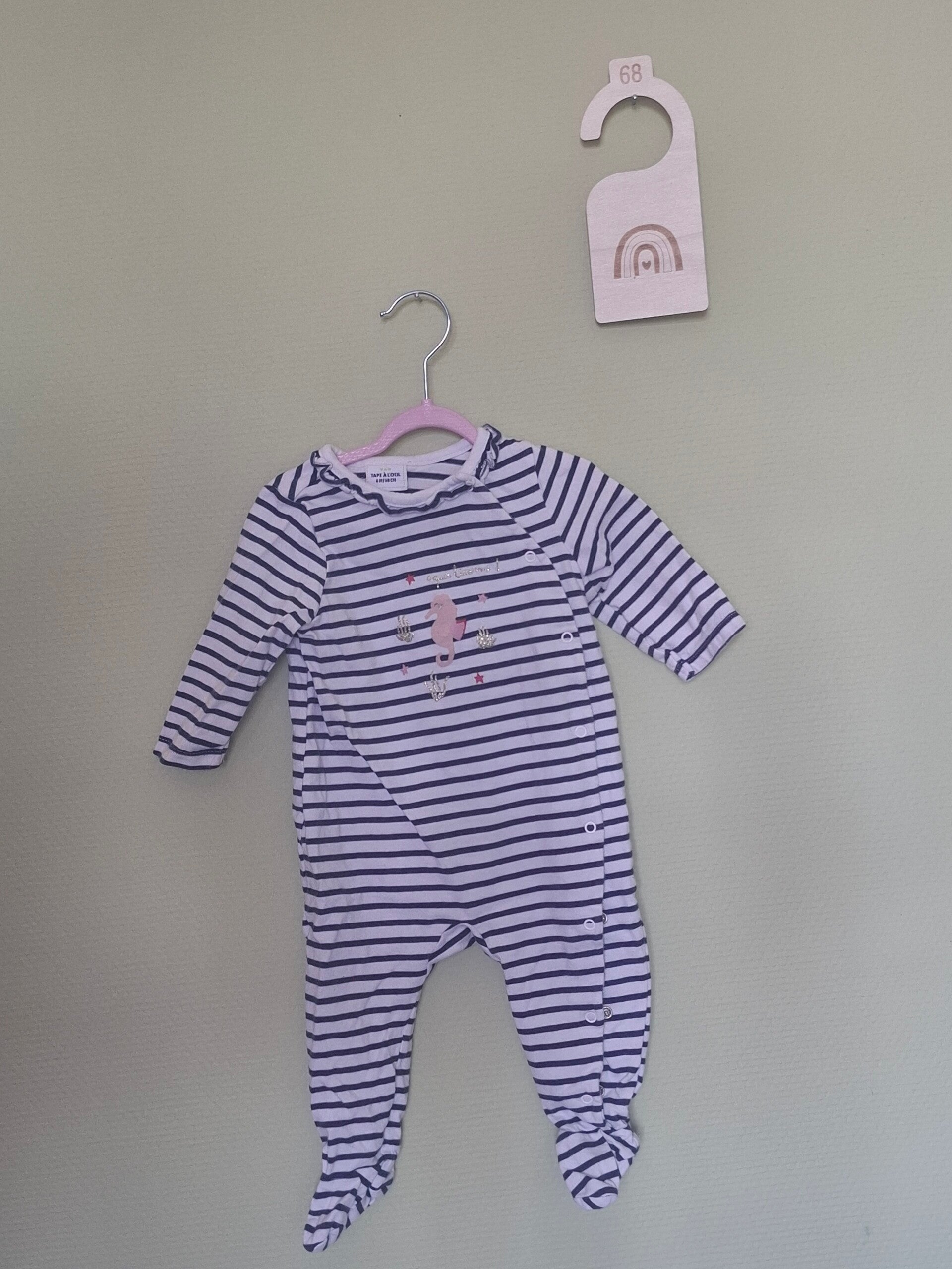 Pyjama TAO ligné blanc bleu marin T68