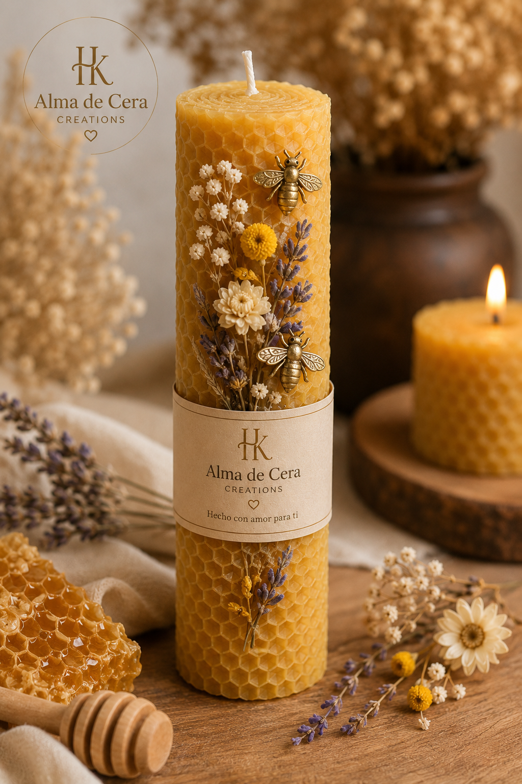 Velón Artesanal de Cera de Abeja. Handmade Beeswax Pillar Candle