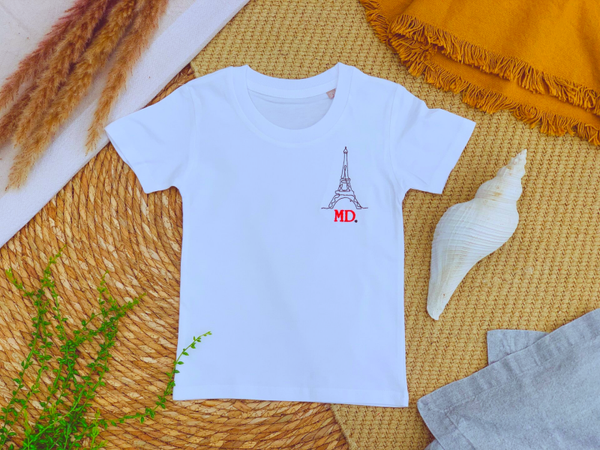Kind Wit Eiffeltoren T-shirt met initialen