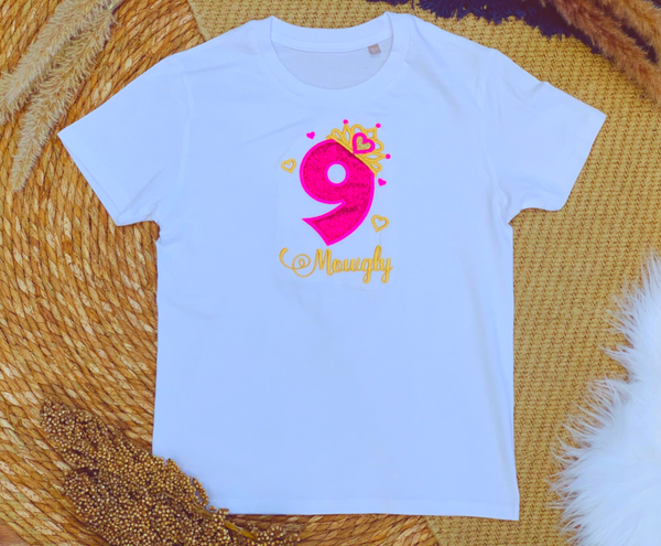 Kind Wit Roze Cijfer Kroontje T-shirt met naam