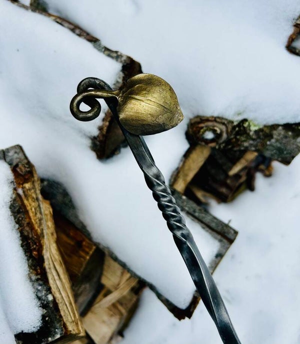 Hand forged meat turner with lead and vine end