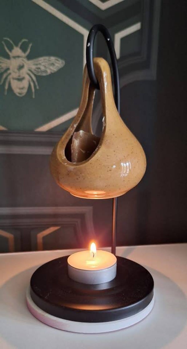 Ceramic Teardrop wax melt burner with metal tea light stand