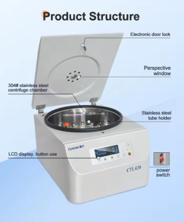 Centrifugeuse CTL420 4200r/min. Adaptée aux tubes de 10, 15 et 50mL. Ecran LCD,