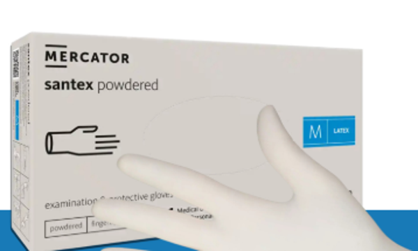 Gants non stériles Latex poudrés blancs MERCATOR Santex powdered.