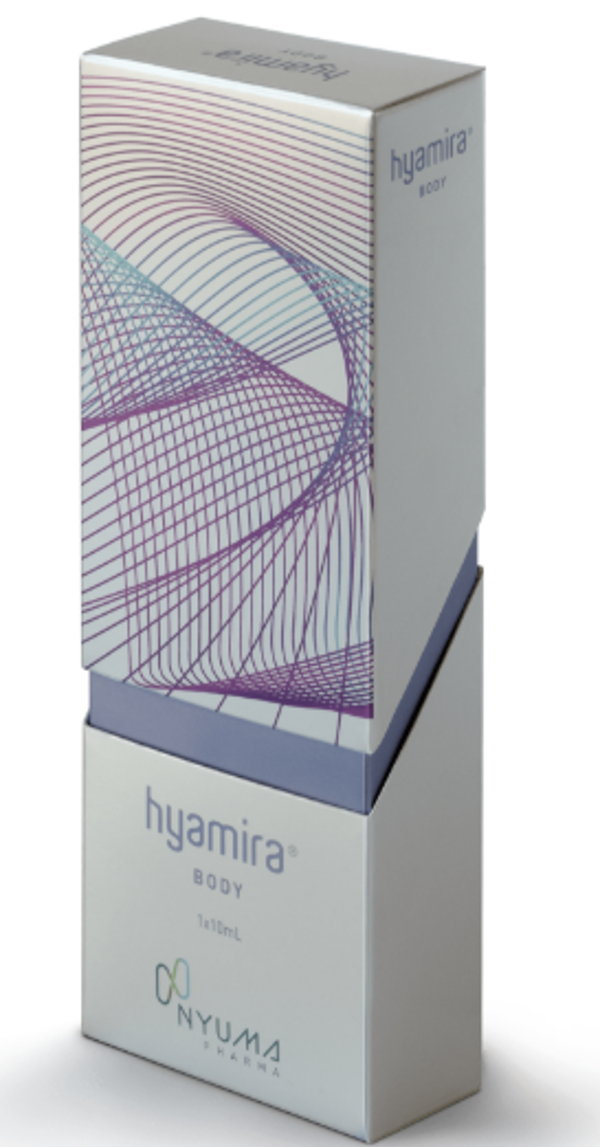 HYAMIRA BODY. 10mL. AH monophasique réticulé 20mg/mL. Gel de remplissage pour fesses, avant bras, dépression cutané.