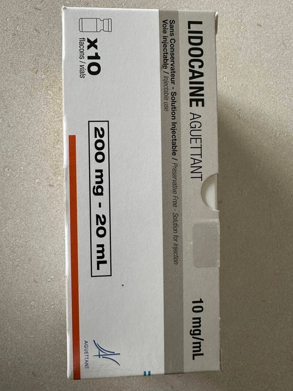 Lidocaïne injectable 1%, 10 flacons de 20mL. Laboratoire Aguettant.