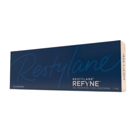 Restylane REFYNE 1mL. AH 20mg/mL, lidocaïne 0.3. Effet volumateur modéré.
