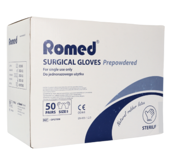 Gants stériles latex poudrés ROMED. Par 50 paires.