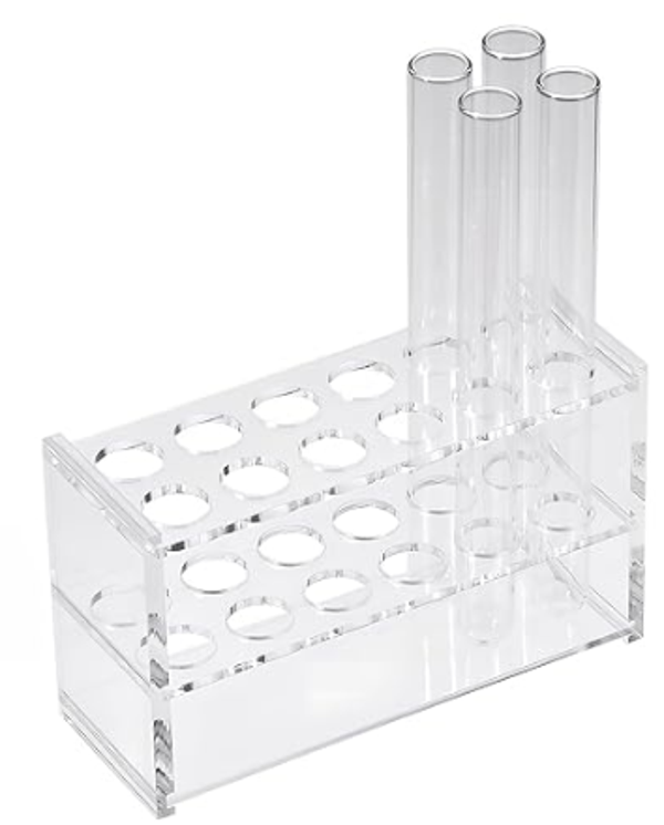 Support en acrylique haut de gamme, pour 12 tubes à essai 10mL. Fente de 16mm.