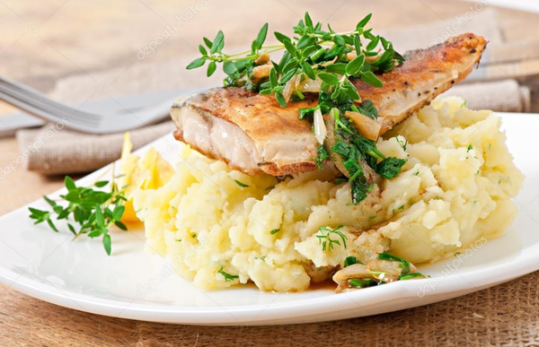 Grilled Fish over Herbed Mashed Potatoes