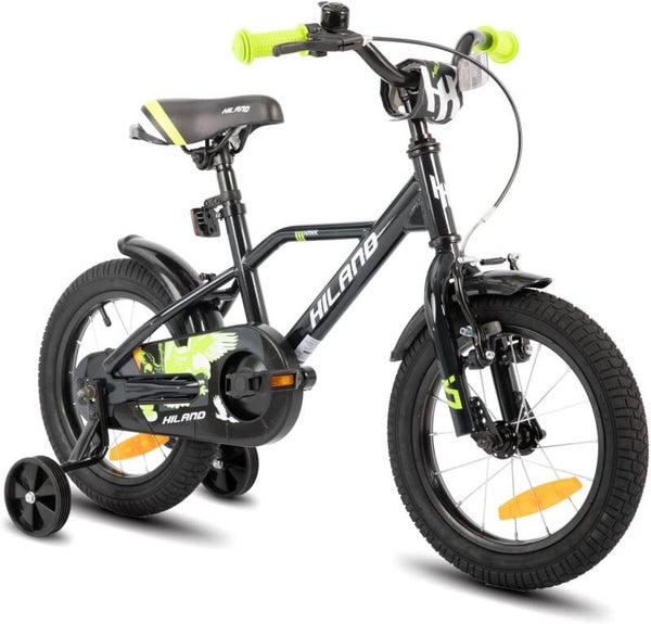 Vélo enfant 16 pouces HILAND Hawk | Vélo 4-7ans Noir - vert