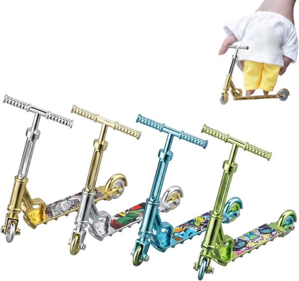 Lot de 4 Mini Trottinette Doigt avec Tête Rotative à 360°,Entraînement et Loisirs - Or, Argent, Bleu, Vert