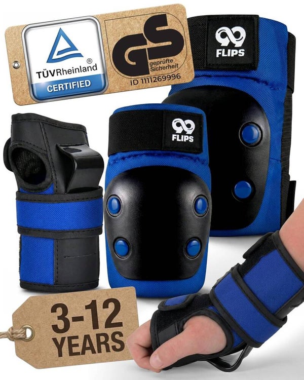 Protection skateboard vélo Enfant Garcon - Protection Velo Enfant 3-8 Ans / 7-12 ANS Protege Genoux Skateboard, BMX - Trotinette Freestyle - Patin a Roulette Fille - Flash S/M Bleu