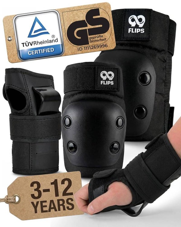 Protection skateboard vélo Enfant Garcon - Protection Velo Enfant 3-8 Ans / 7-12 ANS Protege Genoux Skateboard, BMX - Trotinette Freestyle - Patin a Roulette Fille - Flash XS/S NOIR