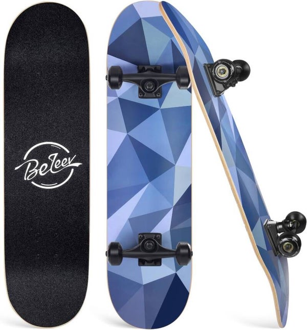 Skateboard BELEEV 31x8 pour Débutants, Enfants, Adolescents et Adulte, Complet Pro Cruiser Skateboard pour Fille Garcon, Érable Canadien 7 Couches, Double Plateau Concave avec Outil en T