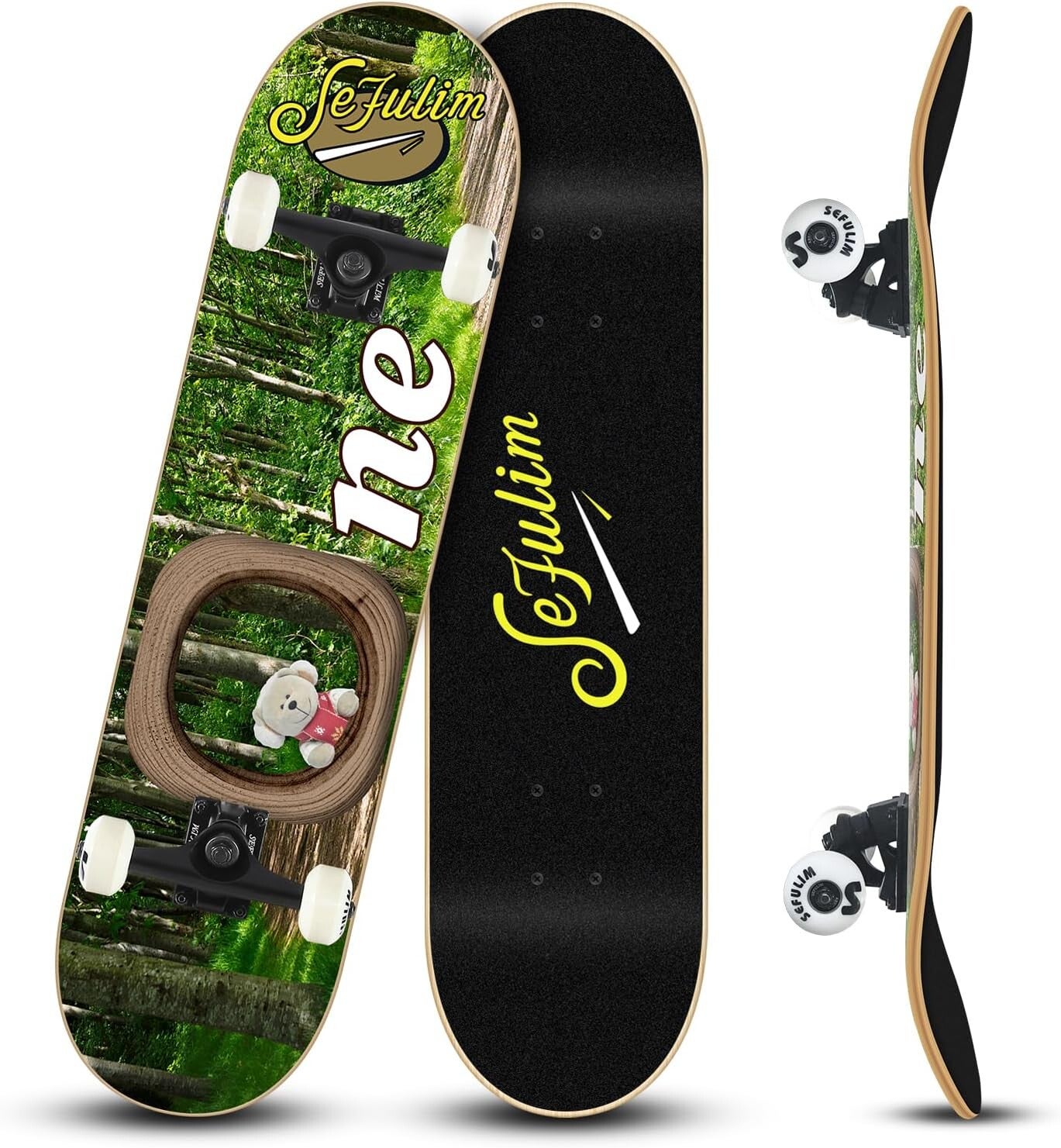 Skateboard 31 x 8 Pouces Ensemble Complet de 7 Couches érable Canadien Double kickboard concave Cruiser Stunt Skateboard pour garçon Fille Adolescent Adulte débutant