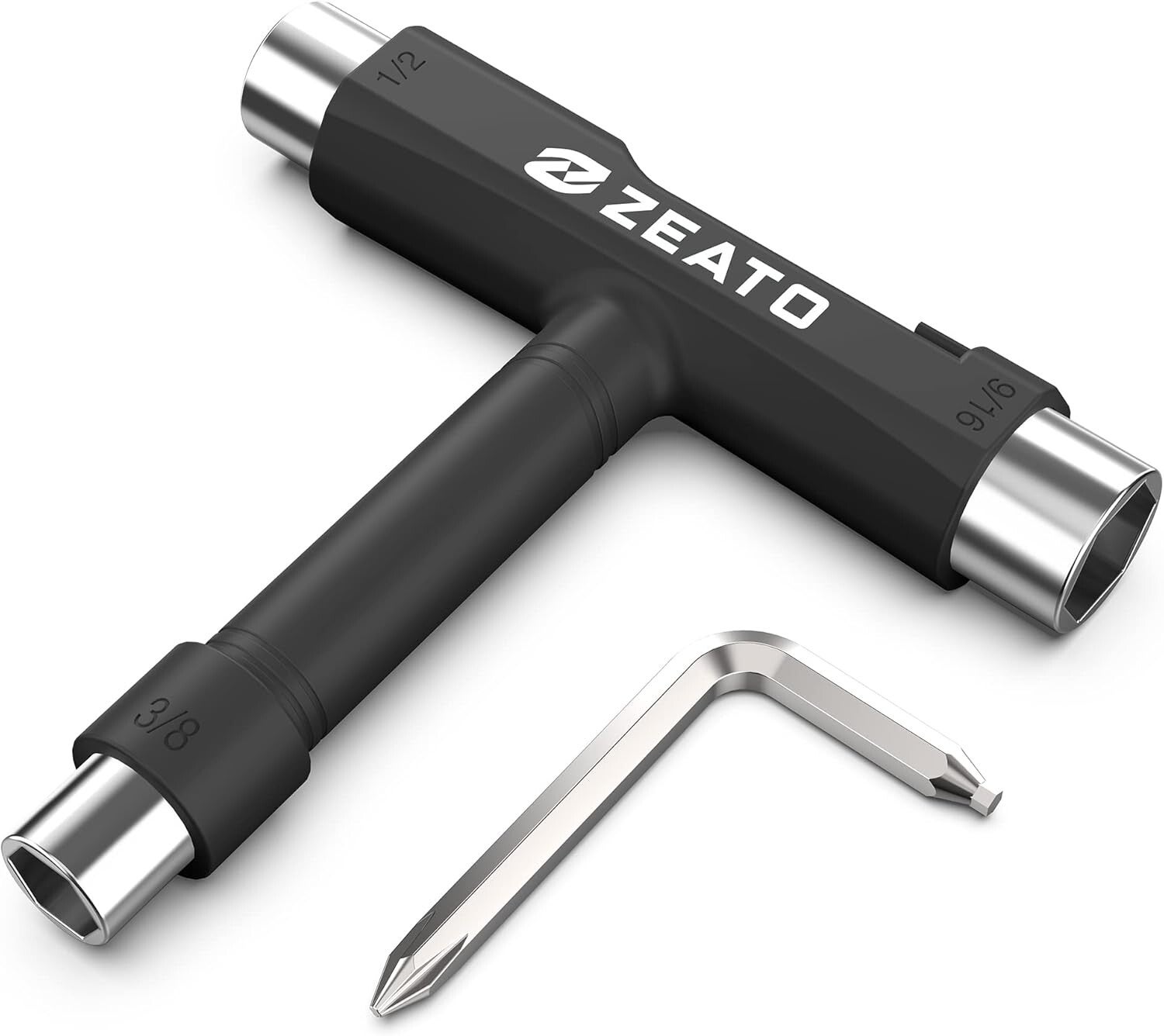Outils de Skateboard Multi-Fonctions Portatifs avec Clé Allen de Type T et Tournevis à tête Phillips de Type L - noir