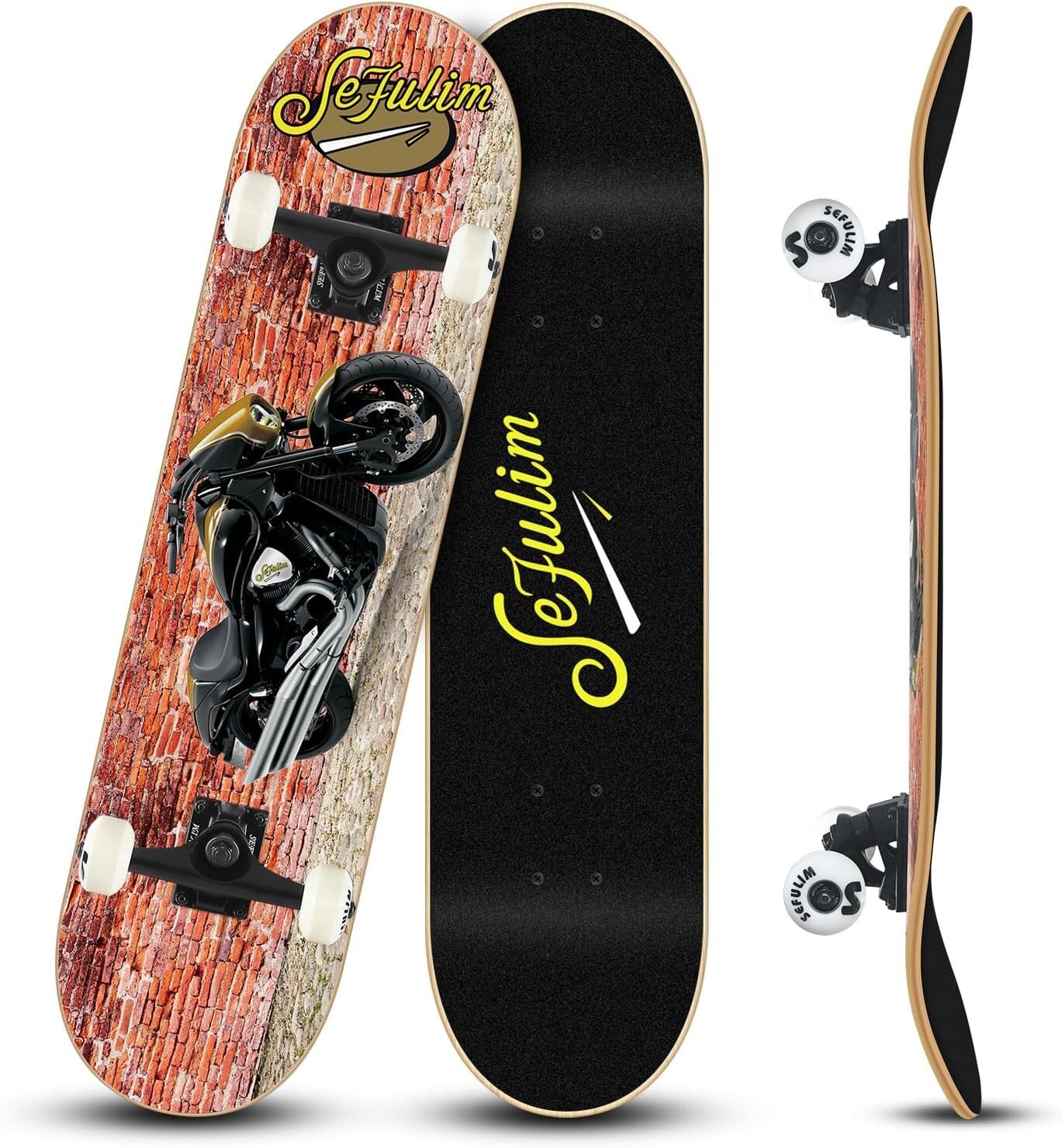 31 x 8 Pouces Ensemble Complet de 7 Couches érable Canadien Double kickboard concave Cruiser Stunt Skateboard pour garçon Fille Adolescent Adulte débutant
