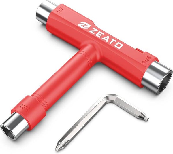 Outils de Skateboard Skate Accesoire Multi-Fonctions Portatifs avec Clé Allen de Type T et Tournevis à tête Phillips de Type L Skateboard Longboard Tool rouge