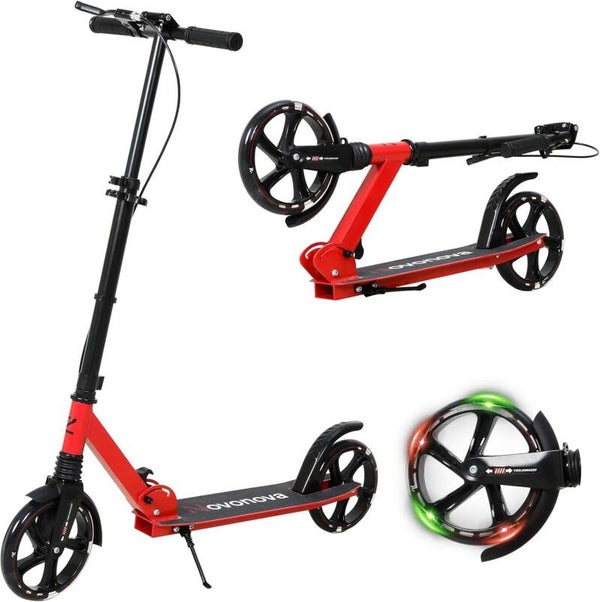 Trottinette Pliable Ado 9-14 Ans, Trottinette Adolescent adulte avec Frein au Guidon, Trottinette Grande Roue 200MM, Trottinettes Guidon Hauteur Ajustable 3 Niveaux, Enfant/Ado ADULTE 125-175CM, Charge 100KG