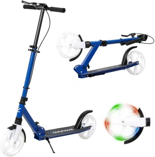 Trottinette Pliable Ado 9-14 Ans, Trottinette Adolescent avec Frein au Guidon, Trotinette Grande Roue 200MM, Trotinettes Guidon Hauteur Ajustable 3 Niveaux, Enfant/Ado 125-175CM, Charge 100KG