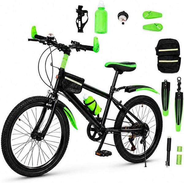 Vélo de montagne pour enfants de 20 pouces, pour garçons et filles, 7 vitesses, avec garde-boue, bouteille d'eau, cloche de boussole, capacité de charge 75 kg, de 6 à 13 ans