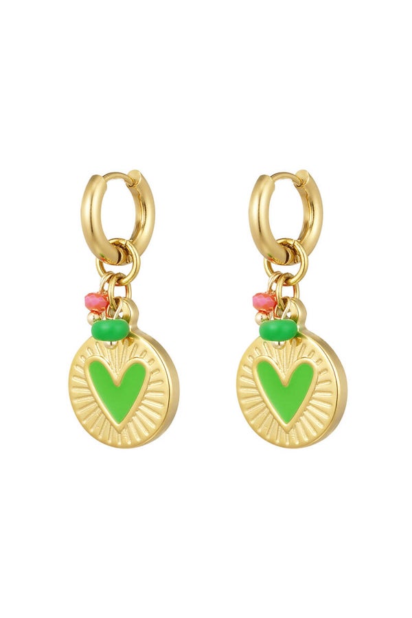 oorbellen munt hanger met hart groen & goud