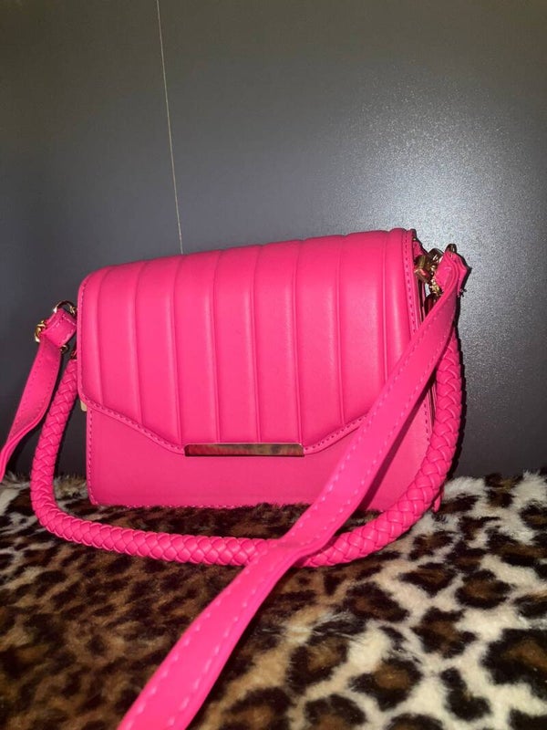 schoudertas met gevlochten strap fuchsia