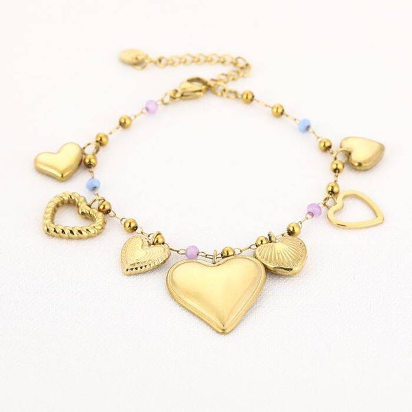 bedelarmband hart met kleur goud