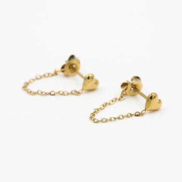 oorbellen met ketting hart goud