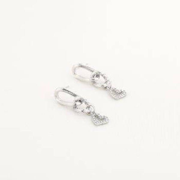 oorbellen hangend hart met steentjes zilver