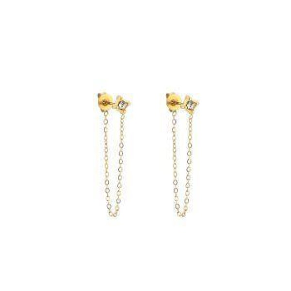 oorbellen met ketting en steentje goud