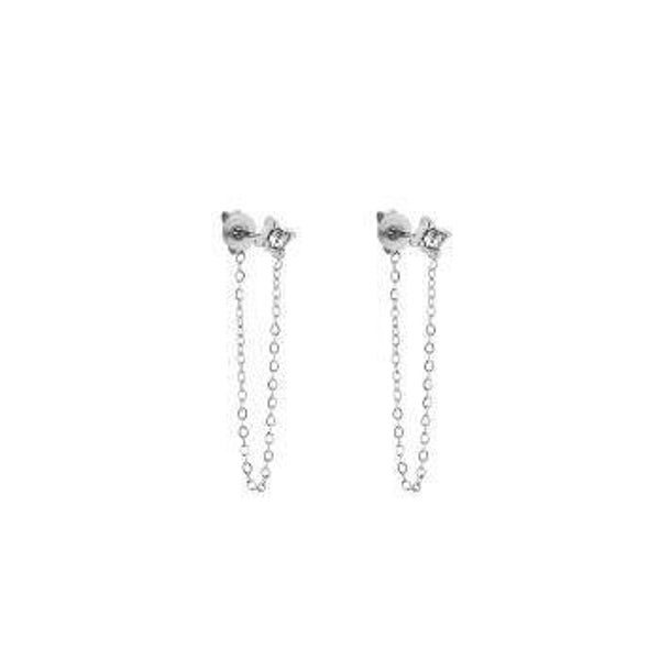 oorbellen met ketting en steentje zilver