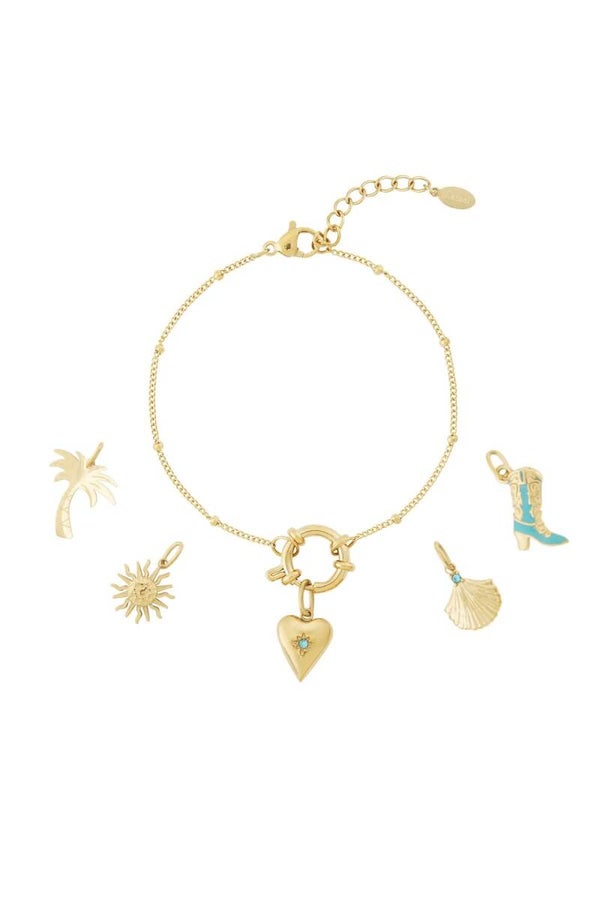 Bedelarmband hart met steen goud
