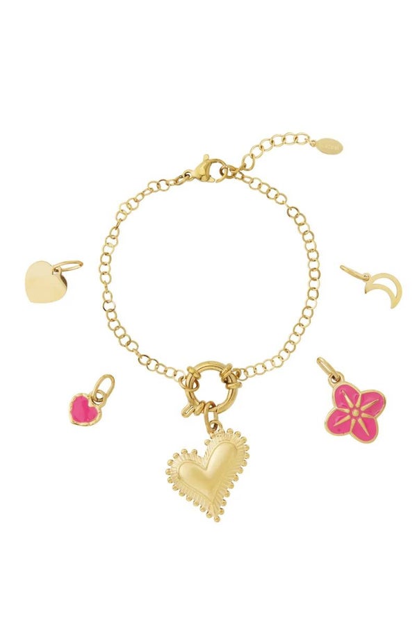 Bedelarmband chuncky hart goud