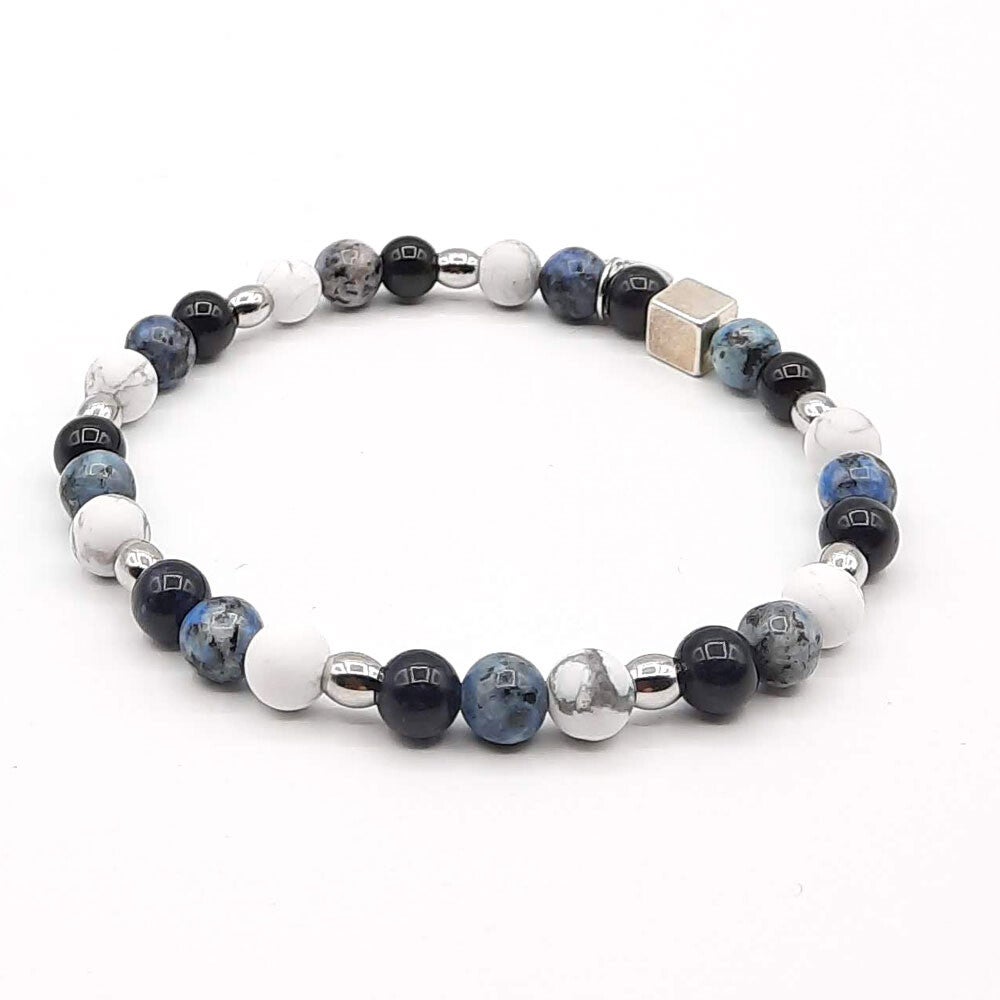 Natuursteen armband 6 mm Blank & Blue.